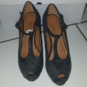 Nicole 7.5 Dark Grey Peep Toe Wedges